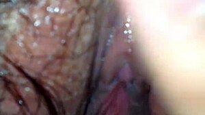 Wife's saliva drips down her clitoris